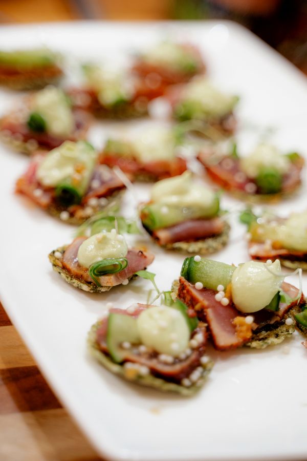 Passed canapés on a long platter