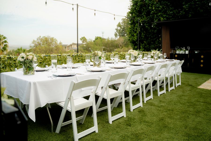 A long table set on the lawn