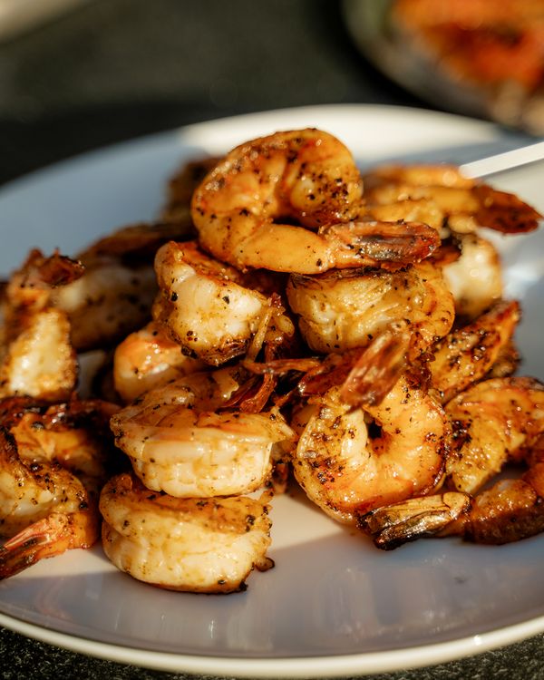 Charred shrimp, plated
